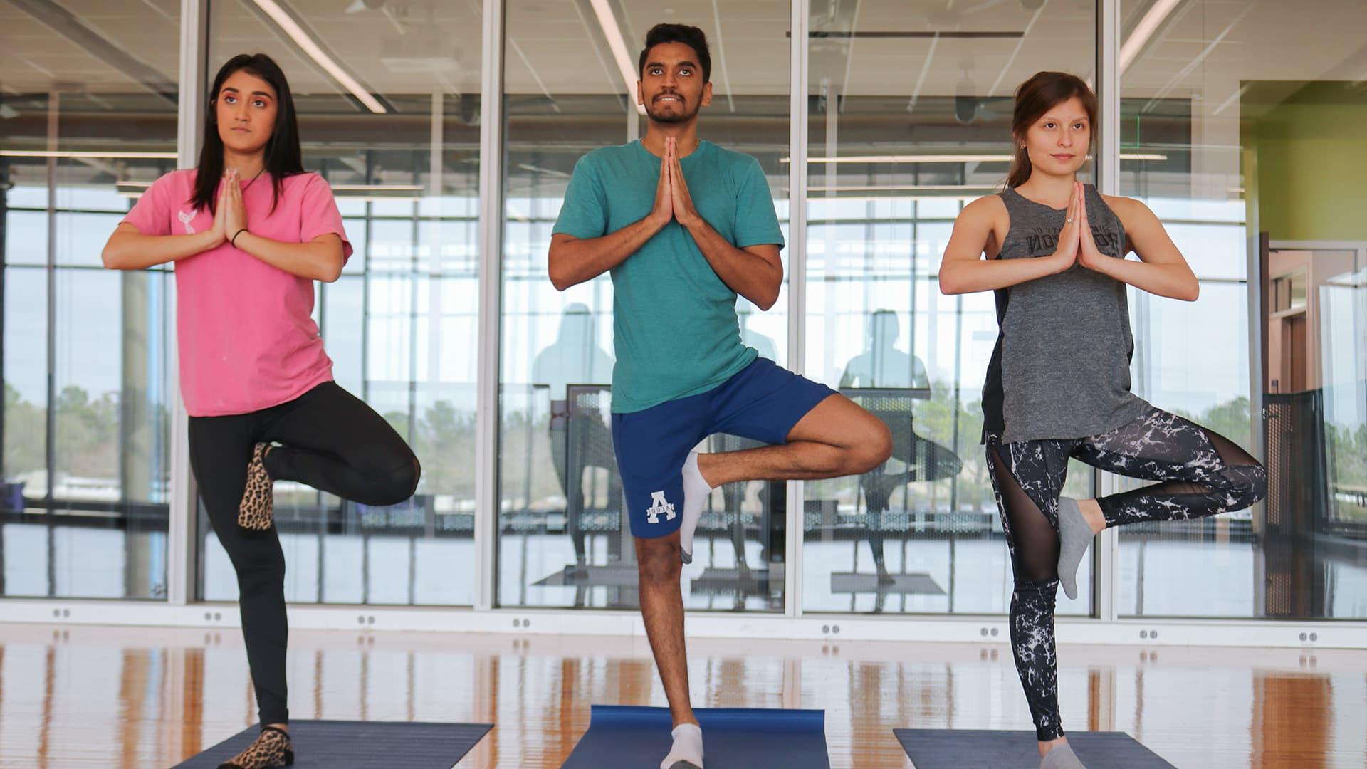 Students doing yoga